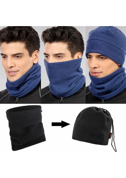 Kırmızı Stil 3 1 Kış Sporları Termal Polar Polar Unisex Kadın Erkek Eşarp Boyun Isıtıcı Yüz Maskesi Bere Şapka Erkekler Kış Sıcak Tüp Eşarp (Yurt Dışından)