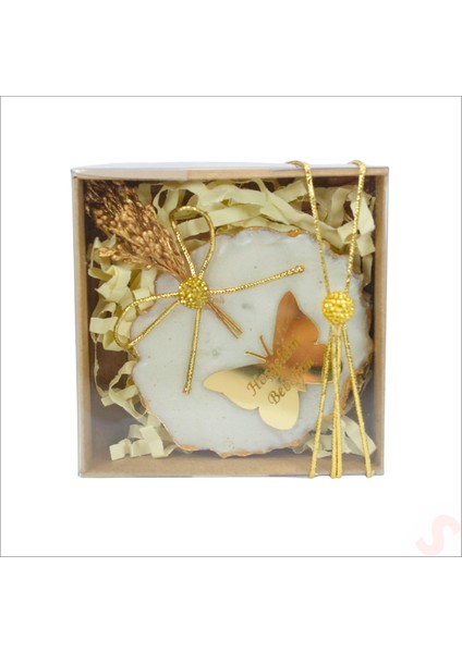 Kutulu ve Kelebek Pleksili 6,5cm Epoksi Magnet, Altın-1 Adet