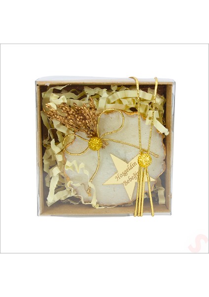 Kutulu ve Yıldız Pleksili 6,5cm Epoksi Magnet, Altın - 1 Adet