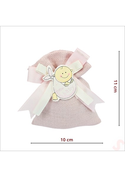 Lavantalı Keten Kese 11CM x 10CM - Pembe, 1 Adet