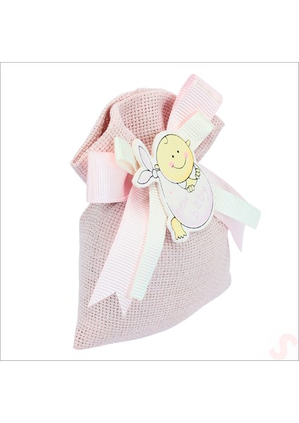 Lavantalı Keten Kese 11CM x 10CM - Pembe, 1 Adet