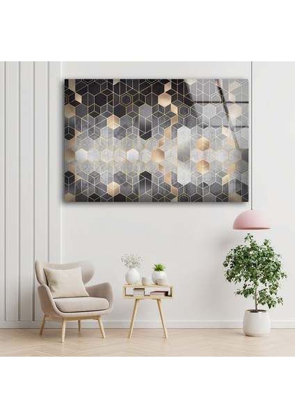 Mozaik Hexagon Temperli Cam Duvar Tablosu