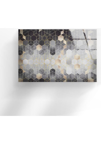 Mozaik Hexagon Temperli Cam Duvar Tablosu modelleri