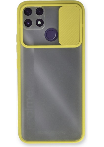 Realme C25 Kılıf Palm Buzlu Kamera Sürgülü Silikon - Sarı 300099