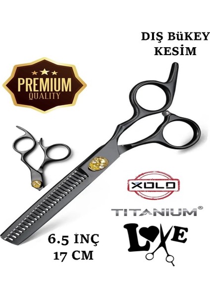 Siyah Dış Bükey Makas Seti Saç Kesim 2li Düz Uçlu ve Ara Makas Salon Profesyonel Kuaför