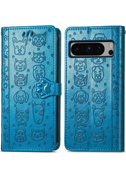 Google Piksel 8 Pro Flip Karikatür Hayvanlar Kısa Kayış Vaka Telefon Kılıfı (Yurt Dışından)
