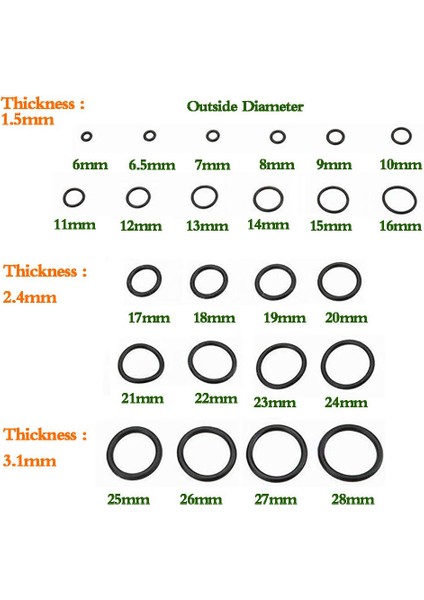 740 Adet Kauçuk O-Ring Seti Garajlar, Sıradan Tesisatçılar Için 24 Boyutlu Contalar (Yurt Dışından) modelleri