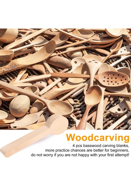 Ahşap Oyma Kaşığı Boş Kayın ve Ceviz Ahşap Bitmemiş Ahşap El Sanatları Whittler Başlangıç Için Oyma Kiti (4 Adet) (Yurt Dışından) fırsatları