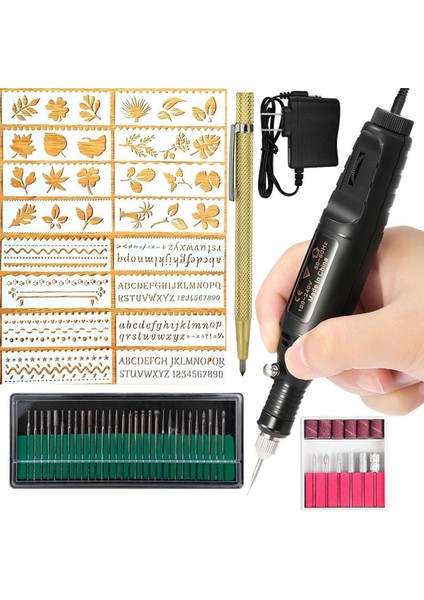Elektrikli Gravür Kalemi, Metal Cam Taşlar Için Gravür Alet Seti Parlatma Kafası ile Seramik Plastik Ahşap Takı, Scriber Etcher ve Şablonlar Bize Tak (Yurt Dışından)