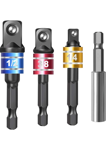 4 Parça Darbeli Sürücü Soket Adaptör Seti, Manyetik Uzatma Bit Tutucu ile 1/4 Inç Altıgen Şafttan Kare Sokete Elektrikli Matkabı Somun Sürücüsüne Dönüştürün (Yurt Dışından)