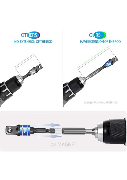 4 Parça Darbeli Sürücü Soket Adaptör Seti, Manyetik Uzatma Bit Tutucu ile 1/4 Inç Altıgen Şafttan Kare Sokete Elektrikli Matkabı Somun Sürücüsüne Dönüştürün (Yurt Dışından)
