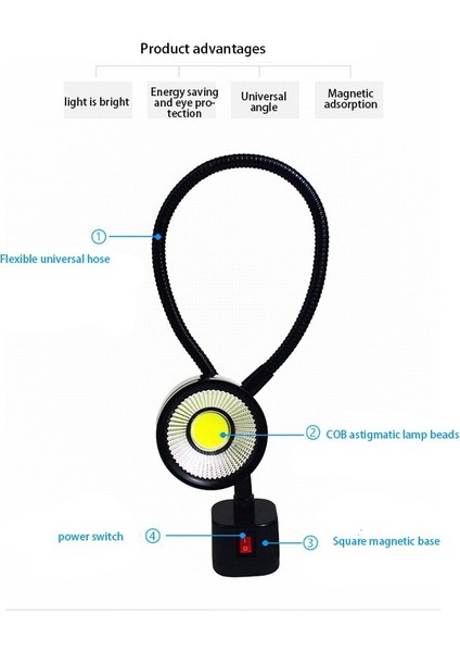 Chihiro586 - 9278 LED Çalışma Işığı Manyetik Taban Esnek Deve Boynu Lamba 220 V 5 W Torna Freze Matkap Pres Endüstriyel Aydınlatma, Ab Tak (Yurt Dışından)