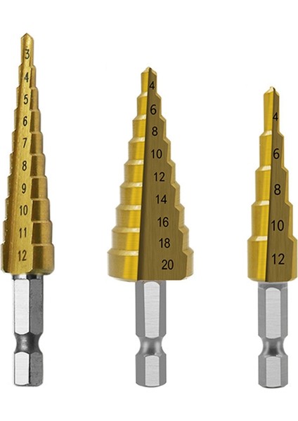 Adım Matkap Ucu 3 Adet Hss Adım Matkap Ucu Seti Koni Delik Kesici Konik Metrik Nitrasyon Hex Çekirdek Matkap Uçları Altın (Yurt Dışından)