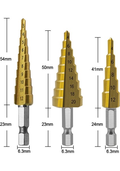 Adım Matkap Ucu 3 Adet Hss Adım Matkap Ucu Seti Koni Delik Kesici Konik Metrik Nitrasyon Hex Çekirdek Matkap Uçları Altın (Yurt Dışından) fiyatları