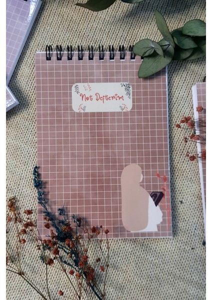 Ahsen Hicab Kızı A 6 Tel Spiralli Kareli Not Defteri Notepad Memo Pad Bloknot