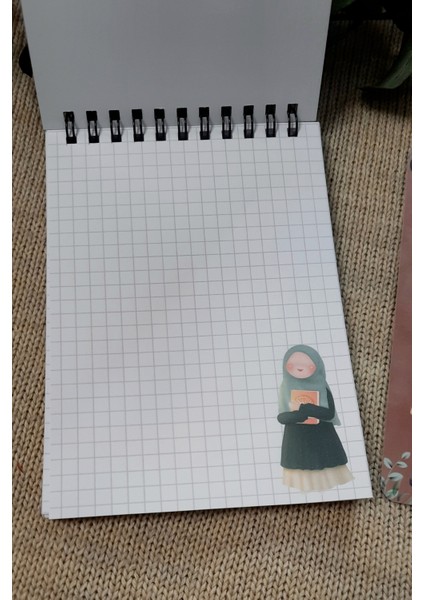 Green Hijab Girl A 6 Tel Spiralli Kareli Not Defteri Notepad Memo Pad Bloknot