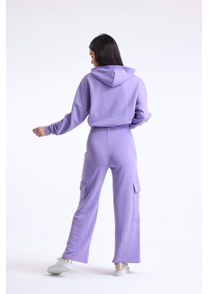 Lila Yüksek Bel Yandan Cepli Geniş Paça %100 Pamuklu Eşofman Altı indirimleri