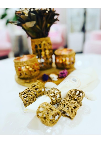 Handmade Hasır Dekoratif Vazo,2 Li Mumluk ve Peçete Halkası Seti fiyatları