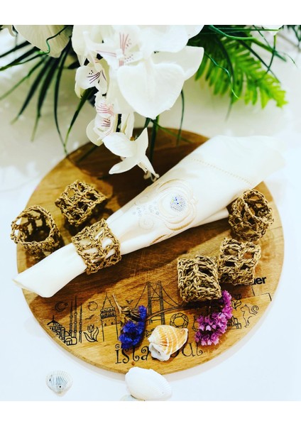 Handmade Hasır Dekoratif Vazo,2 Li Mumluk ve Peçete Halkası Seti fırsatları