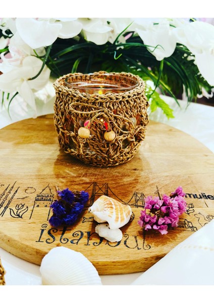 Handmade Hasır Dekoratif Vazo,2 Li Mumluk ve Peçete Halkası Seti indirimleri