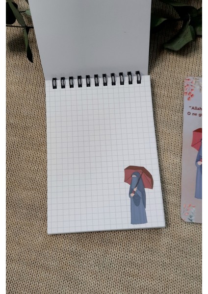 Rahmet Yağmuru Hicabi A 6 Tel Spiralli Kareli Not Defteri Notepad Memo Pad Bloknot
