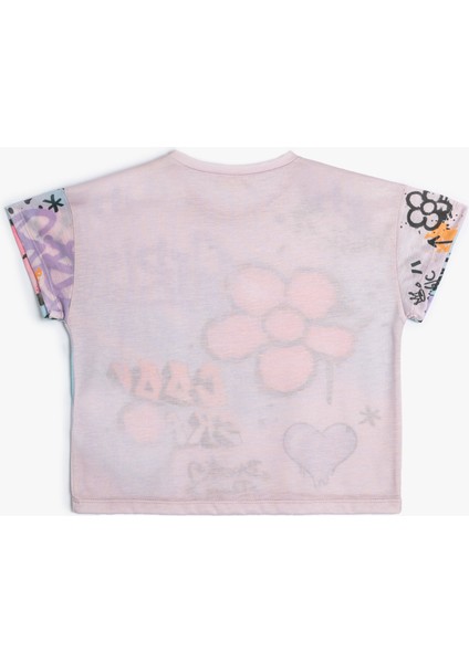 Crop Tişört Grafiti Baskılı Kısa Kollu Bisiklet Yaka fiyatları