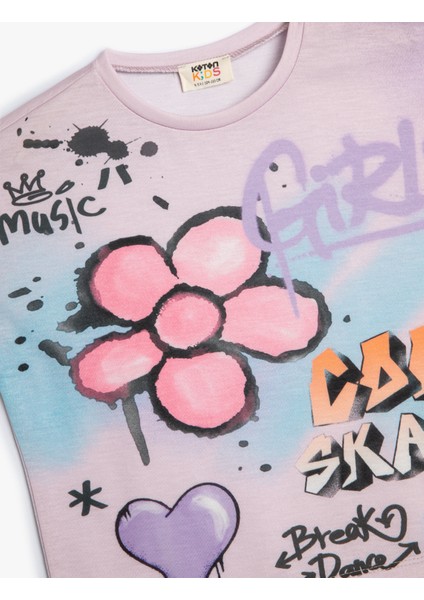 Crop Tişört Grafiti Baskılı Kısa Kollu Bisiklet Yaka modelleri