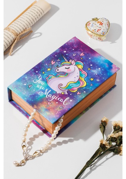 Unicorn Dekorlu Mini Kitap Kutu Takı Aksesuar Organizer
