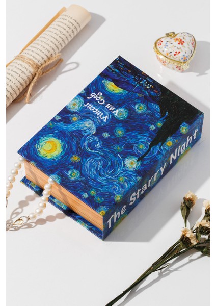 Mavi Dekorlu Mini Kitap Kutu Takı Aksesuar Organizer