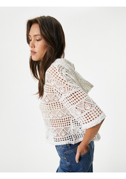 Crop Ajurlu Sweatshirt Kısa Kollu