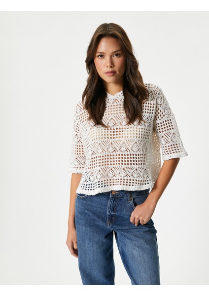 Crop Ajurlu Sweatshirt Kısa Kollu fiyatları