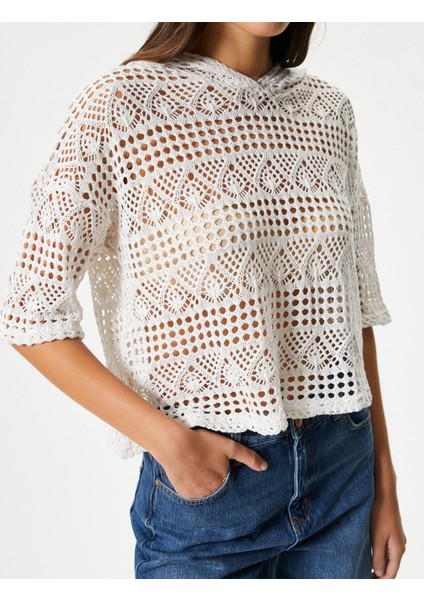 Crop Ajurlu Sweatshirt Kısa Kollu indirimleri