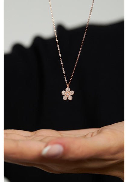 Zirkon Taşlı Rose Minimal Papatya Gümüş Kolye