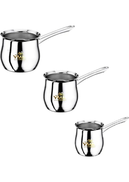 Çelik 3 Lü Cezve Seti Sade ( Büyük Boy Seri )