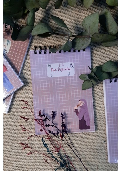 Lavanta Hicab Kızı A 6 Tel Spiralli Kareli Not Defteri Notepad Memo Pad Bloknot