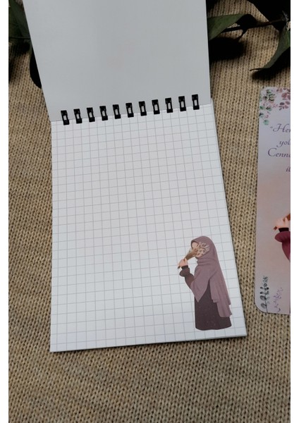 Lavanta Hicab Kızı A 6 Tel Spiralli Kareli Not Defteri Notepad Memo Pad Bloknot