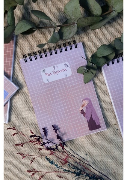 Lavanta Hicab Kızı A 6 Tel Spiralli Kareli Not Defteri Notepad Memo Pad Bloknot