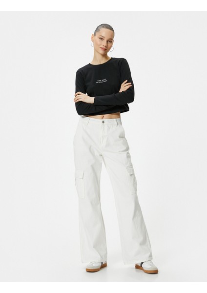 Uzun Kollu Tişört Baskı Detaylı Bisiklet Yaka Pamuklu