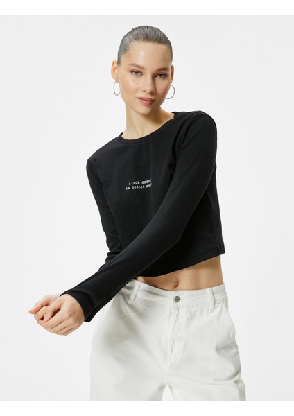 Uzun Kollu Tişört Baskı Detaylı Bisiklet Yaka Pamuklu fiyatları