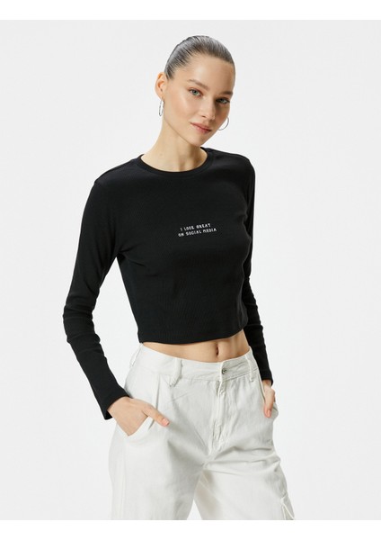 Uzun Kollu Tişört Baskı Detaylı Bisiklet Yaka Pamuklu modelleri