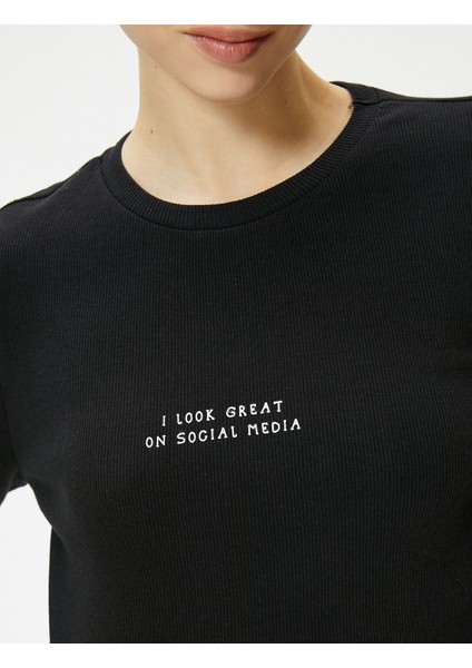 Uzun Kollu Tişört Baskı Detaylı Bisiklet Yaka Pamuklu indirimleri