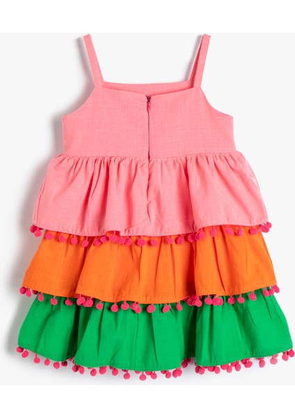 Elbise Renk Bloklu Katlı Askılı Ponpon Detaylı Pamuklu fiyatları