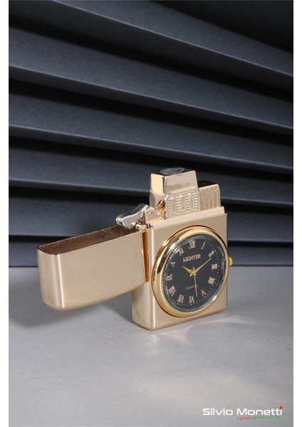 Altın Özel Tasarım Kapaklı Saatli Model Gazlı Çakmak 24CSM808BMR02 modelleri