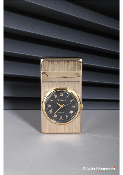 Altın Özel Tasarım Kapaklı Saatli Model Gazlı Çakmak 24CSM810MCZR03