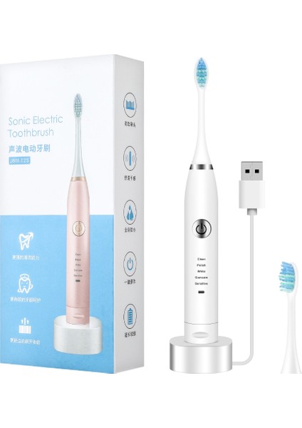 Yedek Kafa Stili 5 Ayarlanabilir Mod Elektrikli Sonic Titreşimli Diş Fırçası Su Geçirmez Şarj Edilebilir USB Diş Fırçası Diş Beyazlatma Ağız Bakımı (Yurt Dışından)