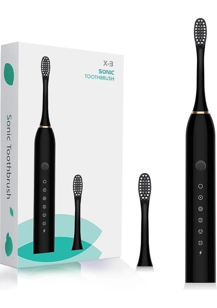 Siyah 4 Kafa Stili Javemay X-3 Sonic Şarj Edilebilir Elektrikli Diş Fırçası Başlığı Diş Fırçası Yedek Başlıkları + Seyahat Kutusu + Diş Fırçası Tutacağı (Yurt Dışından)
