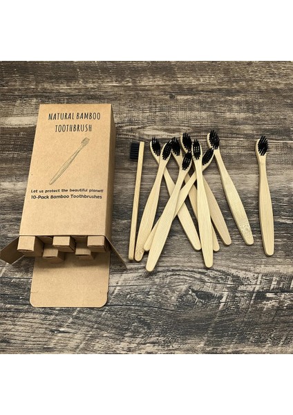 SIYAH-10PC Tarzı Olorful Diş Fırçası Doğal Bambu Diş Fırçası Seti Yumuşak Kıl Kömür Dişleri Eko Bambu Diş Fırçaları Diş Ağız Bakımı (Yurt Dışından)