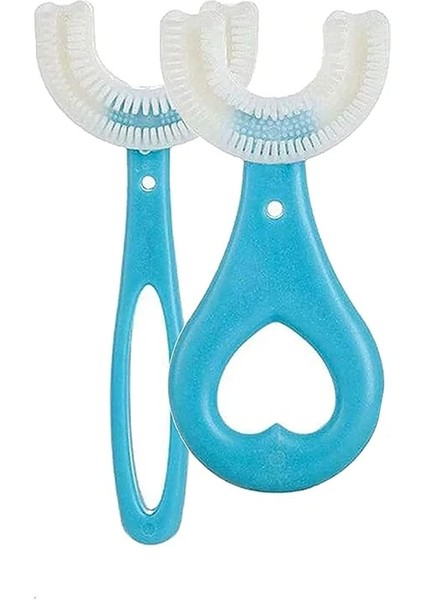 Mavi Stil Çocuk U Şekli Diş Fırçası Yumuşak Silikon Fırça Kafası ile Manuel Diş Temizleme Erkek Kız Için Ağız Bakımı Temizleme (Yurt Dışından)