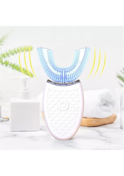 Mavi Stil 360 Derece Otomatik Sonic Elektronik Diş Fırçası USB Şarj Edilebilir 4 Mod U Şekli Kafa Silikon Fırça Ağız Bakımı Diş Temizleme (Yurt Dışından)