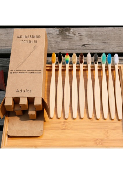 SARI-10PC Tarzı Olorful Diş Fırçası Doğal Bambu Diş Fırçası Seti Yumuşak Kıl Kömür Dişleri Eko Bambu Diş Fırçaları Diş Ağız Bakımı (Yurt Dışından)
